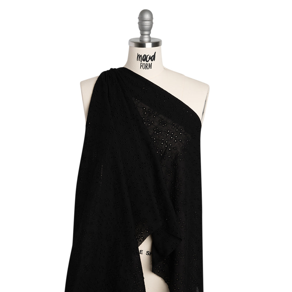 Embroidered Eyelet Cotton Voile - Black Dainty Flower Vines - Naomi Collection Embroidered Eyelet Cotton Voile - Black Dainty Flower Vines - Naomi Collection