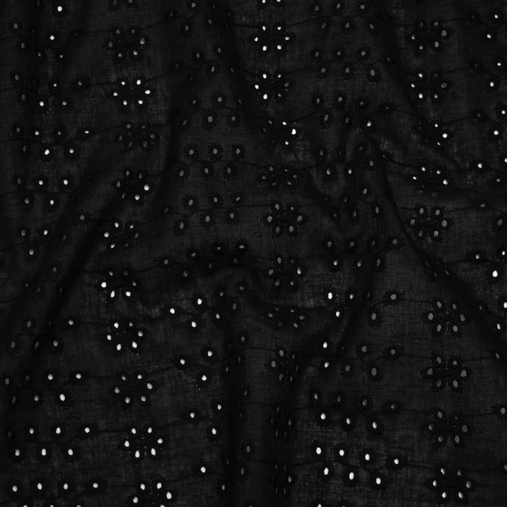 Embroidered Eyelet Cotton Voile - Black Dainty Flower Vines - Naomi Collection Embroidered Eyelet Cotton Voile - Black Dainty Flower Vines - Naomi Collection