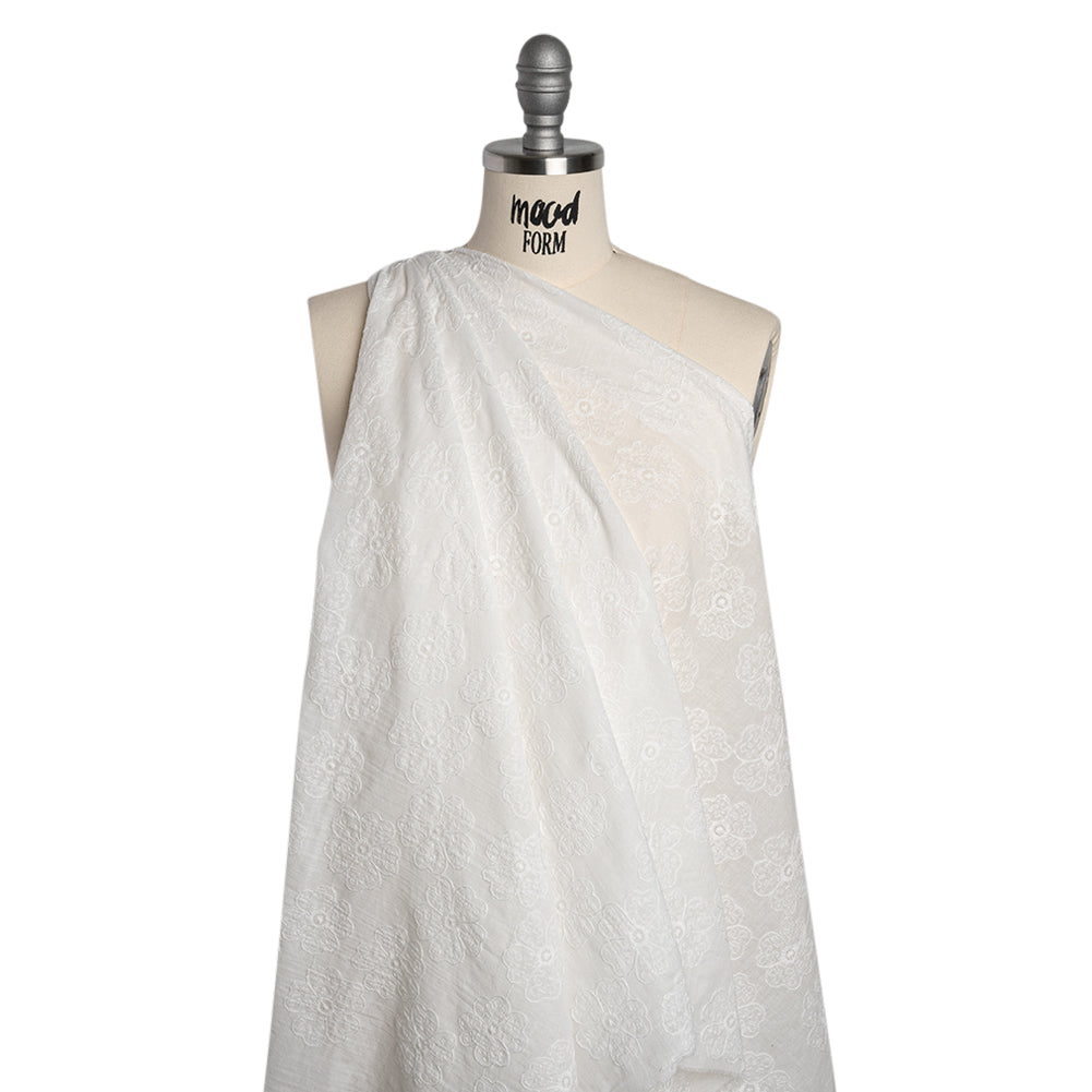 Embroidered Eyelet Cotton Voile - White Big Tossed Flowers - Naomi Collection Embroidered Eyelet Cotton Voile - White Big Tossed Flowers - Naomi Collection