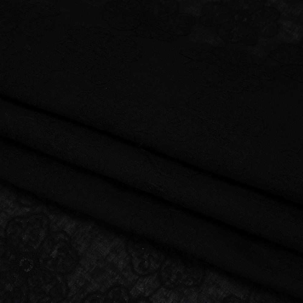 Embroidered Eyelet Cotton Voile - Black Big Tossed Flowers - Naomi Collection Embroidered Eyelet Cotton Voile - Black Big Tossed Flowers - Naomi Collection
