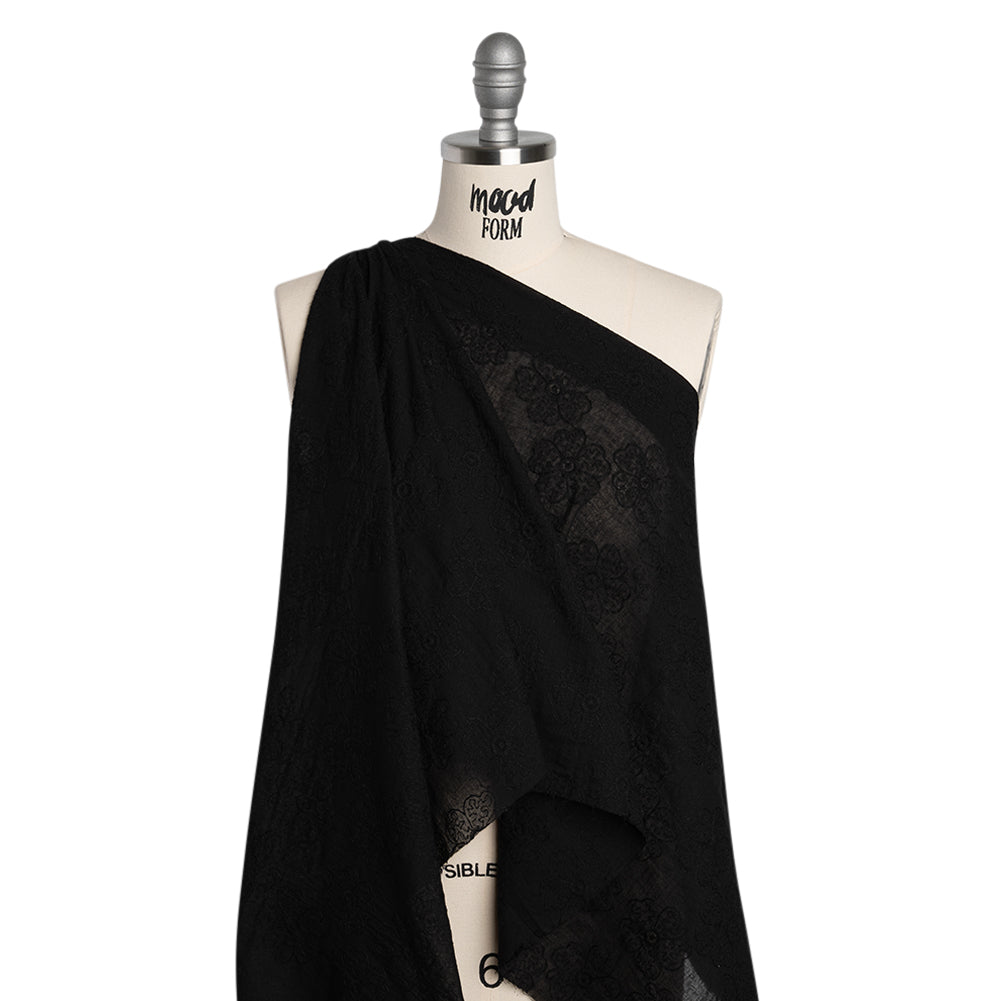 Embroidered Eyelet Cotton Voile - Black Big Tossed Flowers - Naomi Collection Embroidered Eyelet Cotton Voile - Black Big Tossed Flowers - Naomi Collection