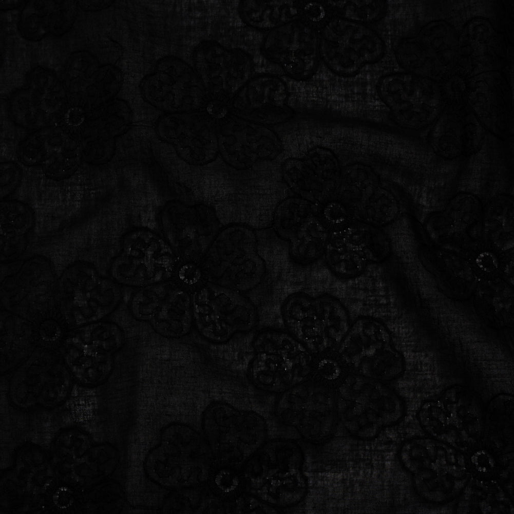 Embroidered Eyelet Cotton Voile - Black Big Tossed Flowers - Naomi Collection Embroidered Eyelet Cotton Voile - Black Big Tossed Flowers - Naomi Collection