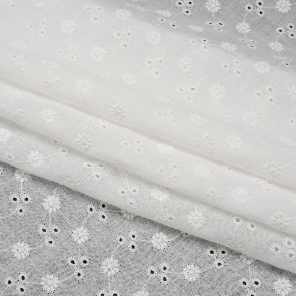 Embroidered Eyelet Cotton Voile - White Little Flowers on Vines - Naomi Collection Embroidered Eyelet Cotton Voile - White Little Flowers on Vines - Naomi Collection