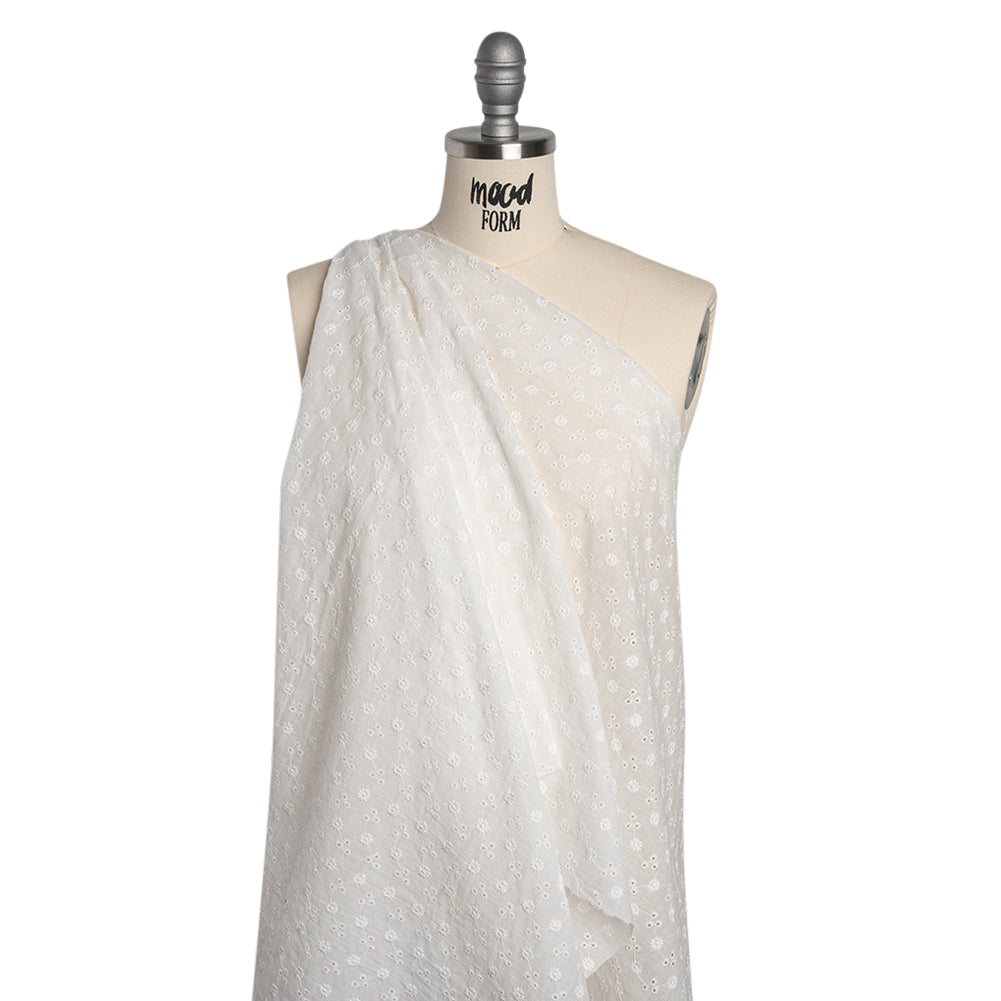 Embroidered Eyelet Cotton Voile - White Little Flowers on Vines - Naomi Collection Embroidered Eyelet Cotton Voile - White Little Flowers on Vines - Naomi Collection