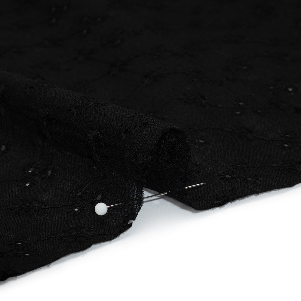 Embroidered Eyelet Cotton Voile - Black Little Flowers on Vines - Naomi Collection Embroidered Eyelet Cotton Voile - Black Little Flowers on Vines - Naomi Collection