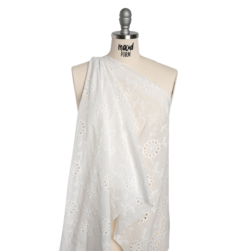 Embroidered Eyelet Cotton Voile - White Big Flowering Vines - Naomi Collection Embroidered Eyelet Cotton Voile - White Big Flowering Vines - Naomi Collection