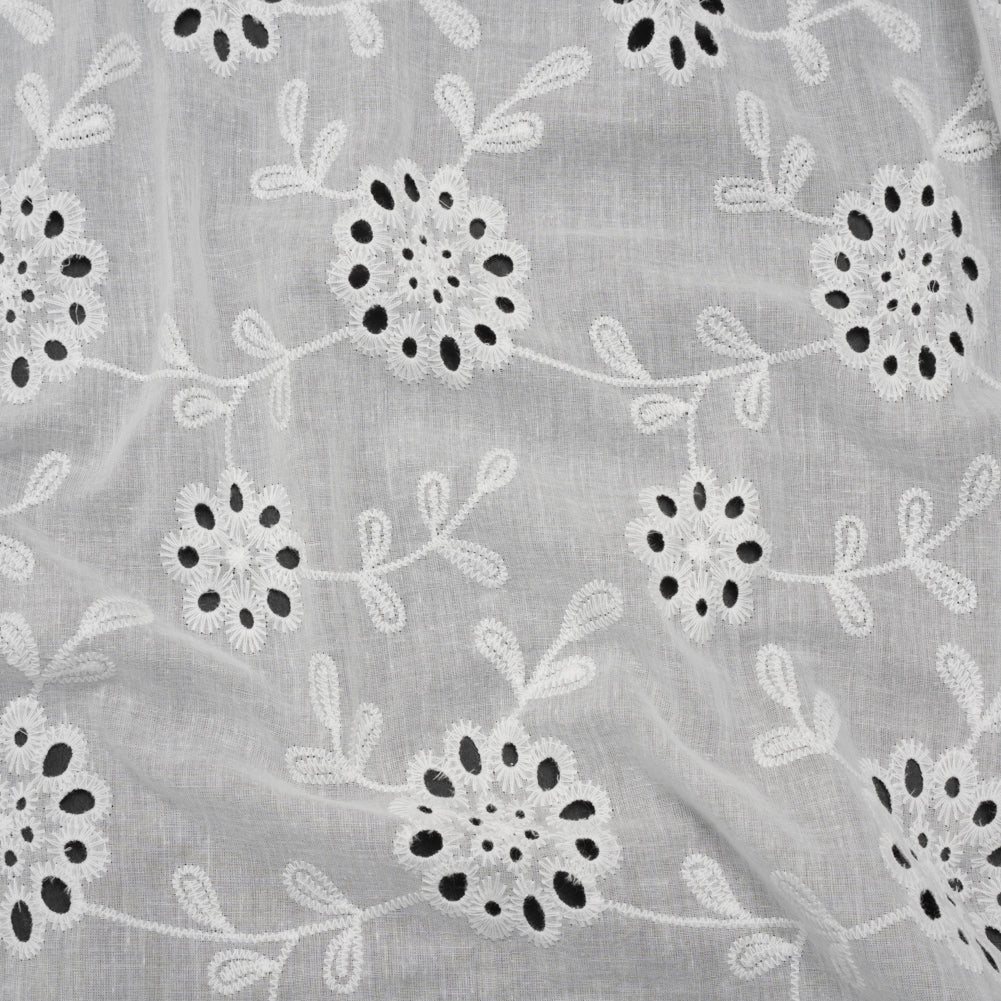 Embroidered Eyelet Cotton Voile - White Big Flowering Vines - Naomi Collection Embroidered Eyelet Cotton Voile - White Big Flowering Vines - Naomi Collection