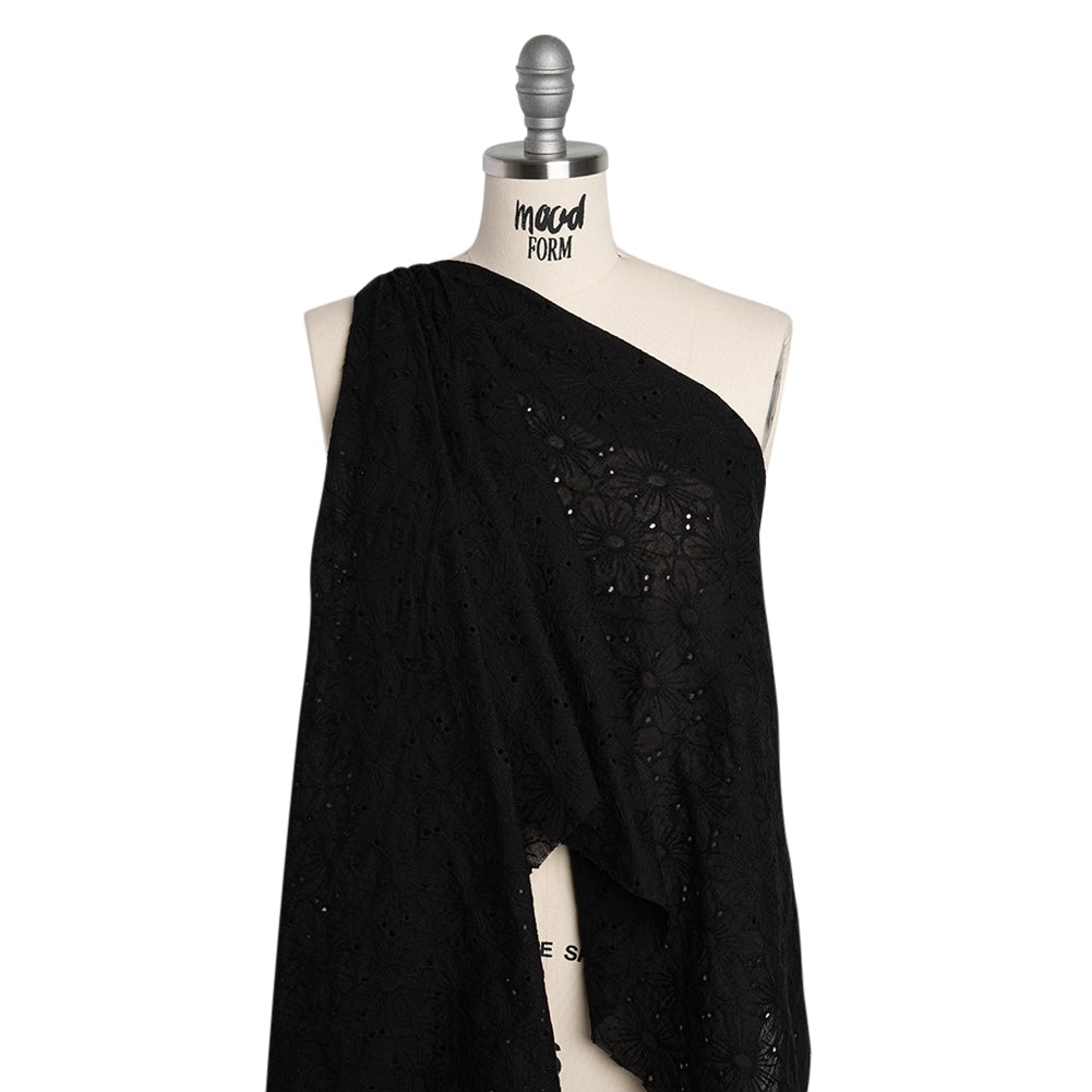 Embroidered Eyelet Cotton Voile - Black All-Over Flowers - Naomi Collection Embroidered Eyelet Cotton Voile - Black All-Over Flowers - Naomi Collection