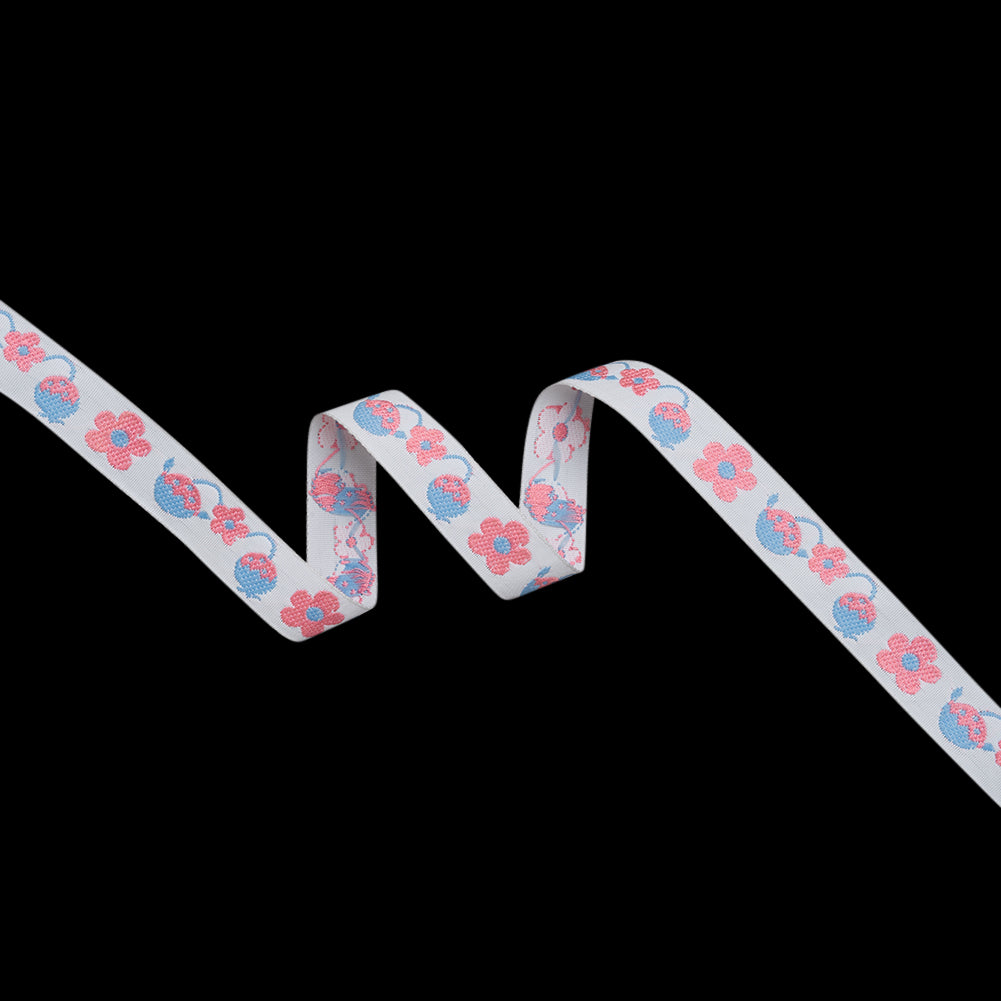 Jacquard Ribbon - 0.625" - Pink, Blue and White Babies and Flowers Jacquard Ribbon - 0.625" - Pink, Blue and White Babies and Flowers
