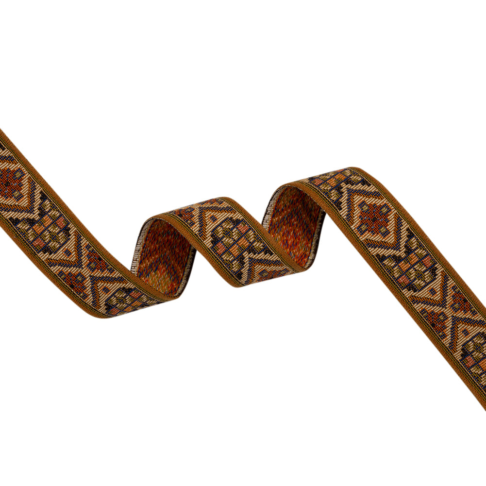 Jacquard Ribbon - 1.125" - Brown, Orange and Blue Rustic Geometrics Jacquard Ribbon - 1.125" - Brown, Orange and Blue Rustic Geometrics