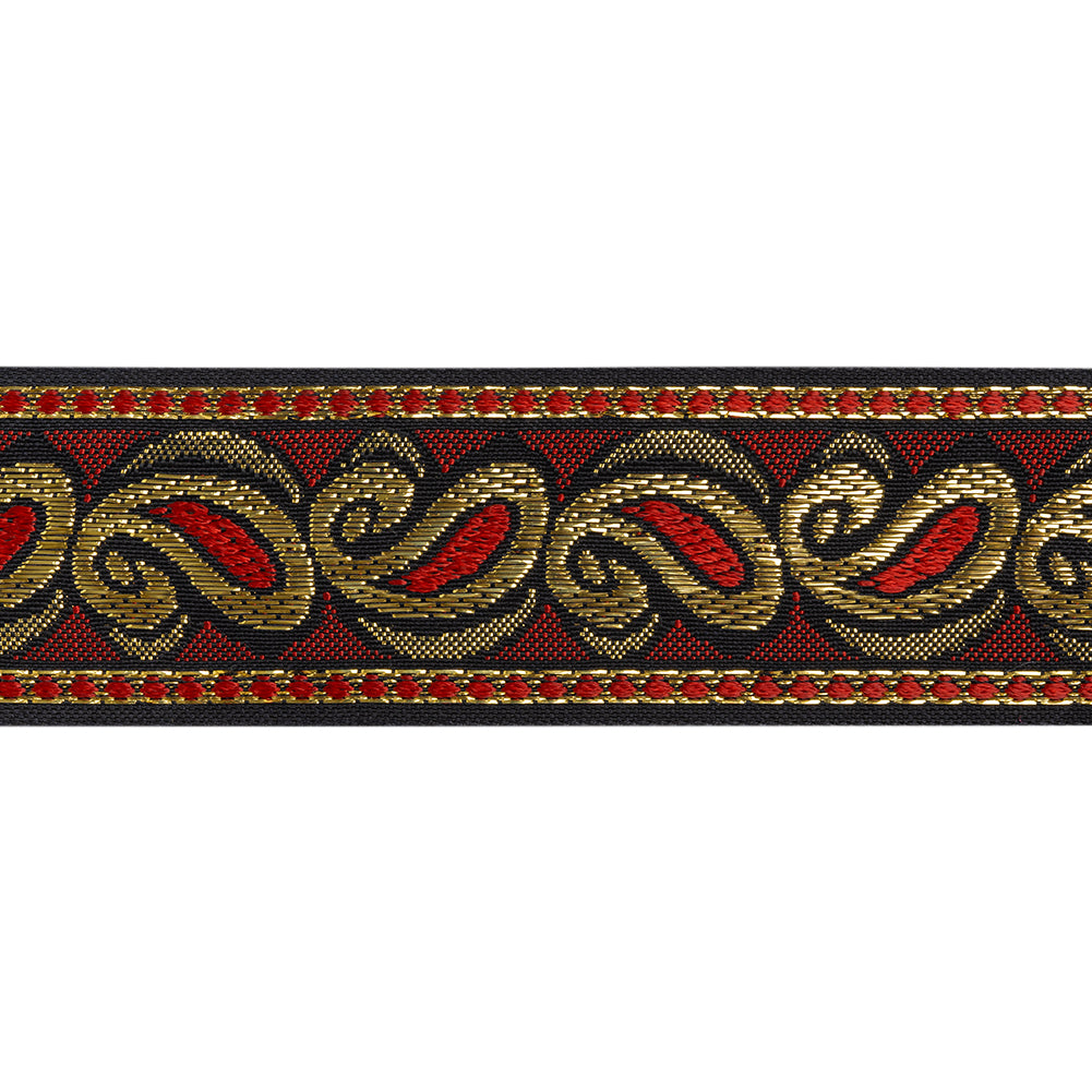 Metallic Jacquard Ribbon - 40mm - Red, Black and Gold Dancing Paisleys Metallic Jacquard Ribbon - 40mm - Red, Black and Gold Dancing Paisleys