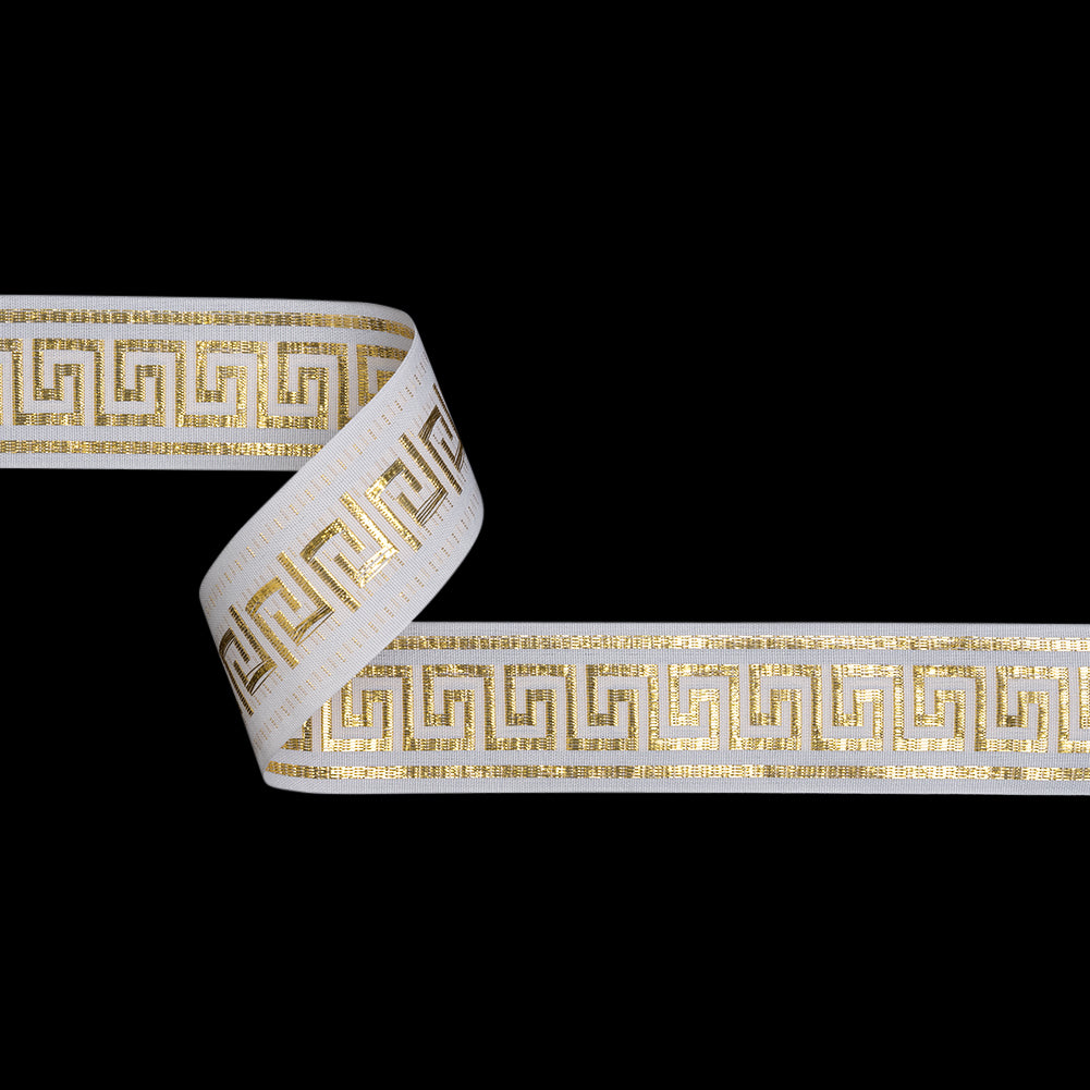 Metallic Jacquard Ribbon - 40mm - White and Gold Greek Key Metallic Jacquard Ribbon - 40mm - White and Gold Greek Key