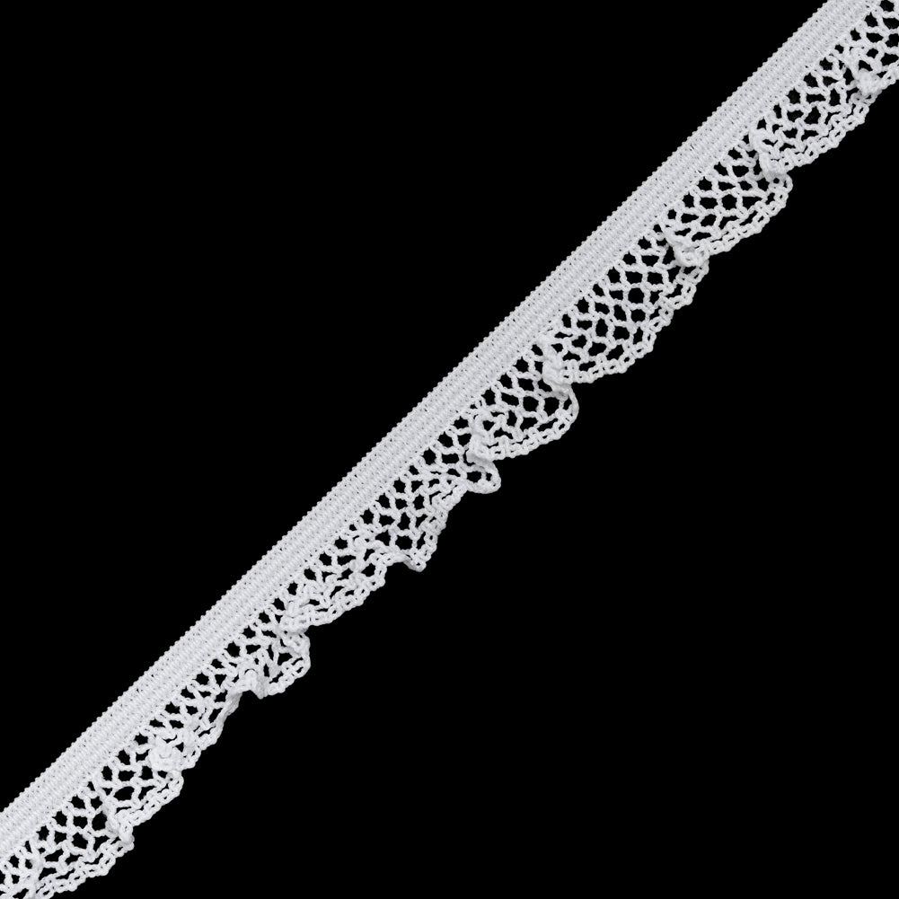 Ruffled Stretch Lace Trim - 0.625" - White Crochet Lattice Ruffled Stretch Lace Trim - 0.625" - White Crochet Lattice