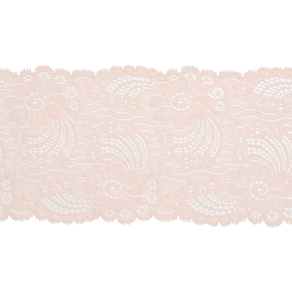 Stretch Lace Trim - 4.875" - Pale Pink Dancing Flowers with Scalloped Edges Stretch Lace Trim - 4.875" - Pale Pink Dancing Flowers with Scalloped Edges