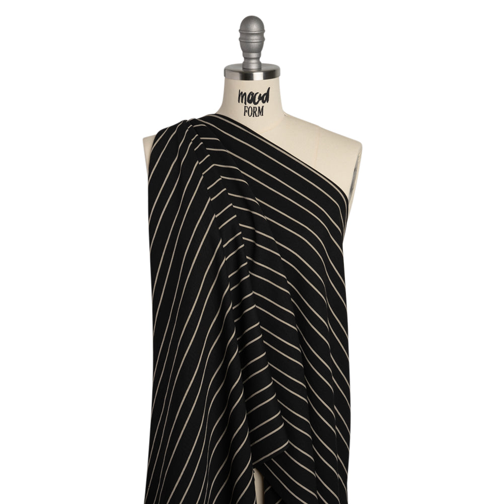 Viscose and Nylon Woven - Black and Beige Stripes - Designer Deadstock Made in Italy Viscose and Nylon Woven - Black and Beige Stripes - Designer Deadstock Made in Italy