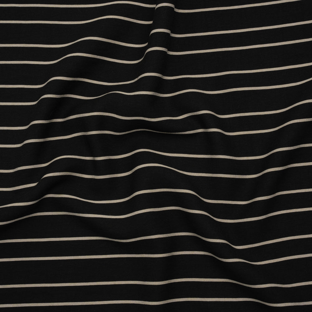 Viscose and Nylon Woven - Black and Beige Stripes - Designer Deadstock Made in Italy Viscose and Nylon Woven - Black and Beige Stripes - Designer Deadstock Made in Italy