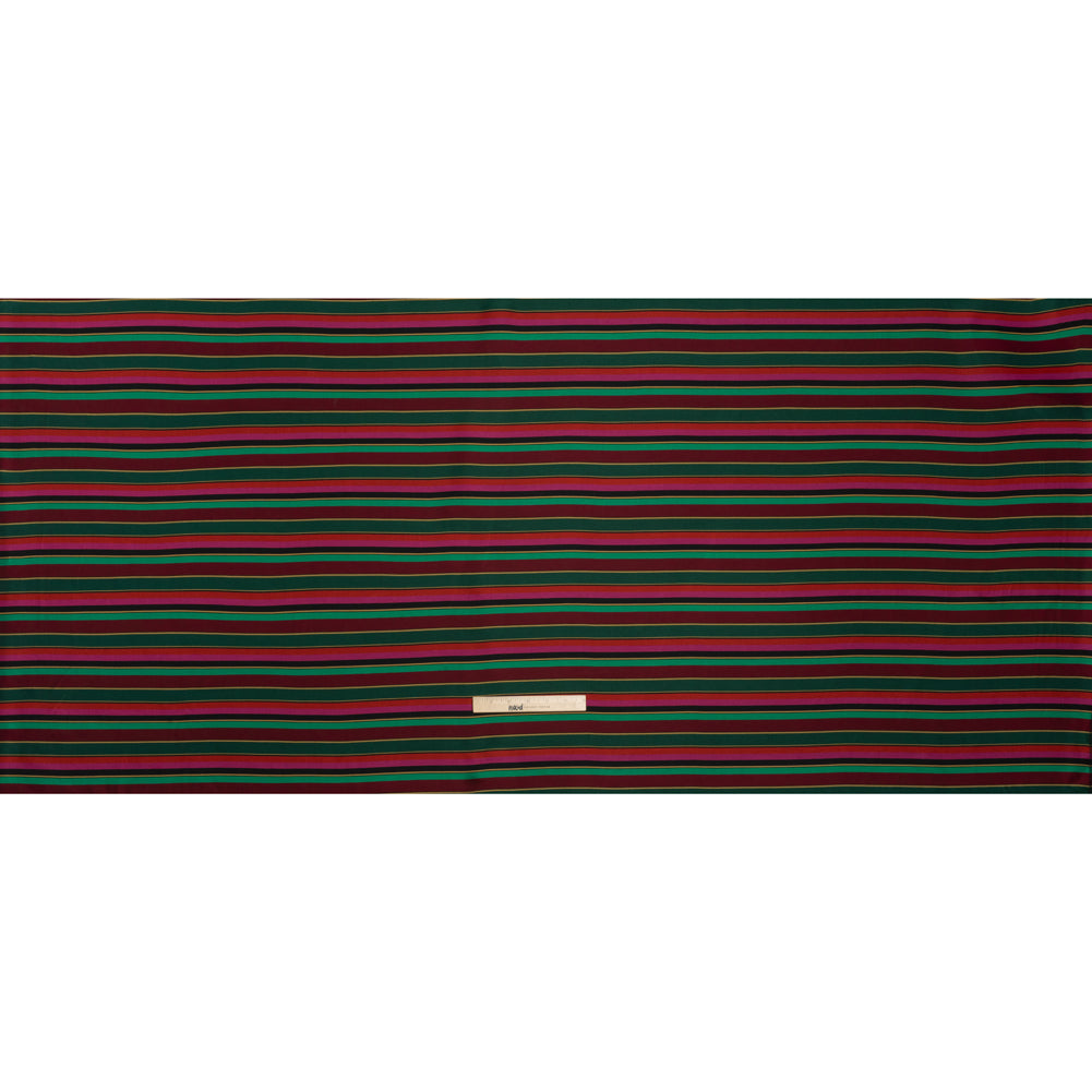 Satin-Faced Viscose and Acetate Woven - Black, Red and Green Barcode Stripes - Designer Deadstock Made in Italy - Full Satin-Faced Viscose and Acetate Woven - Black, Red and Green Barcode Stripes - Designer Deadstock Made in Italy - Full