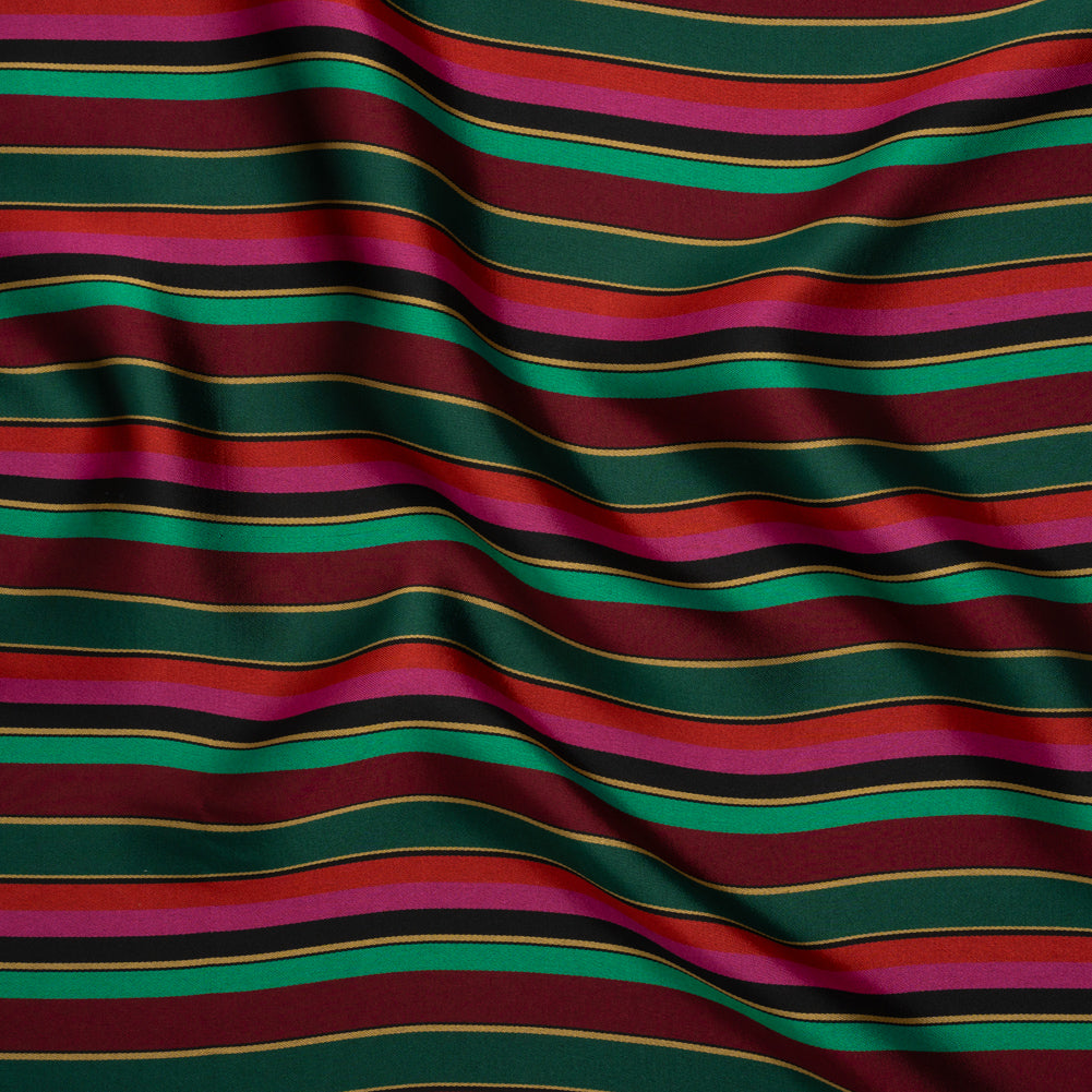 Satin-Faced Viscose and Acetate Woven - Black, Red and Green Barcode Stripes - Designer Deadstock Made in Italy Satin-Faced Viscose and Acetate Woven - Black, Red and Green Barcode Stripes - Designer Deadstock Made in Italy