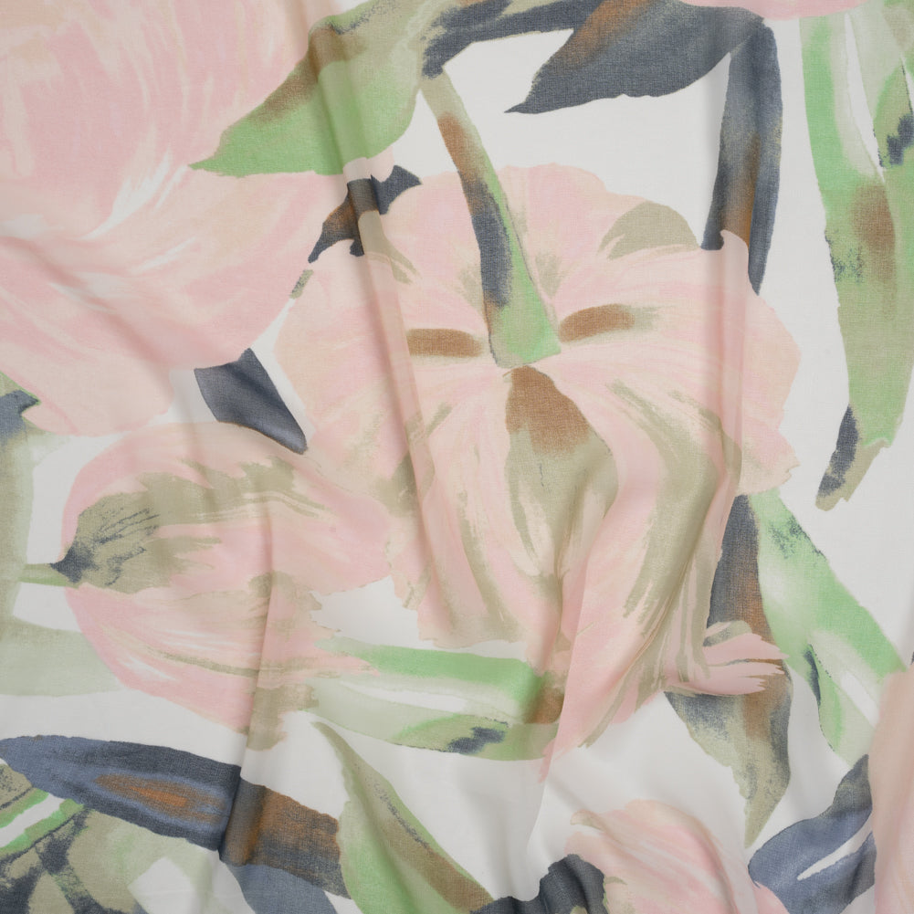 Polyester Georgette - Baby Pink, Lime Green and Navy Blue Painterly Fl Polyester Georgette - Baby Pink, Lime Green and Navy Blue Painterly Fl