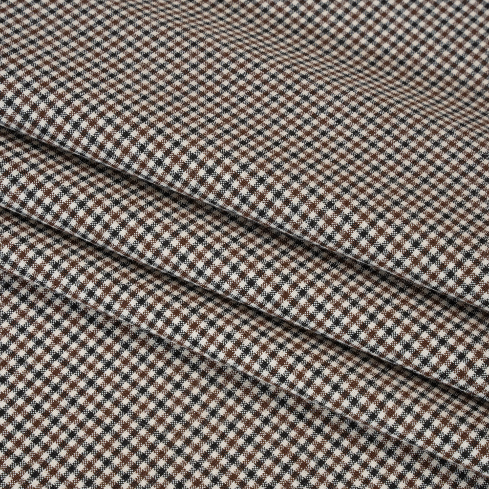 Stretch Viscose and Polyester Suiting - Black, Brown and White Tattersall Check - Designer Deadstock Stretch Viscose and Polyester Suiting - Black, Brown and White Tattersall Check - Designer Deadstock