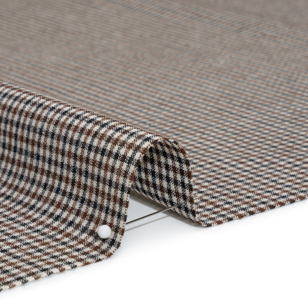 Stretch Viscose and Polyester Suiting - Black, Brown and White Tattersall Check - Designer Deadstock Stretch Viscose and Polyester Suiting - Black, Brown and White Tattersall Check - Designer Deadstock