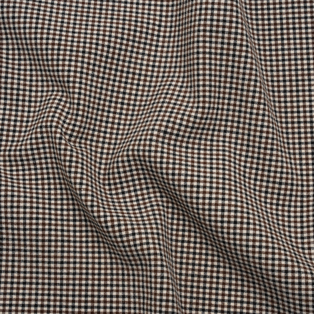 Stretch Viscose and Polyester Suiting - Black, Brown and White Tattersall Check - Designer Deadstock Stretch Viscose and Polyester Suiting - Black, Brown and White Tattersall Check - Designer Deadstock
