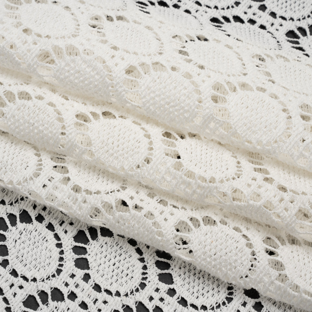Cotton Crochet Lace - Off White Dots in Ovals - Designer Deadstock - Folded Cotton Crochet Lace - Off White Dots in Ovals - Designer Deadstock - Folded