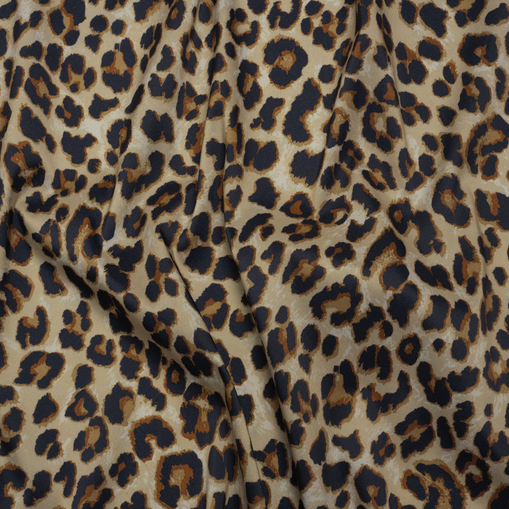 Stretch Polyester Woven Print - Beige, Brown and Black Leopard Spots - Deadstock Stretch Polyester Woven Print - Beige, Brown and Black Leopard Spots - Deadstock