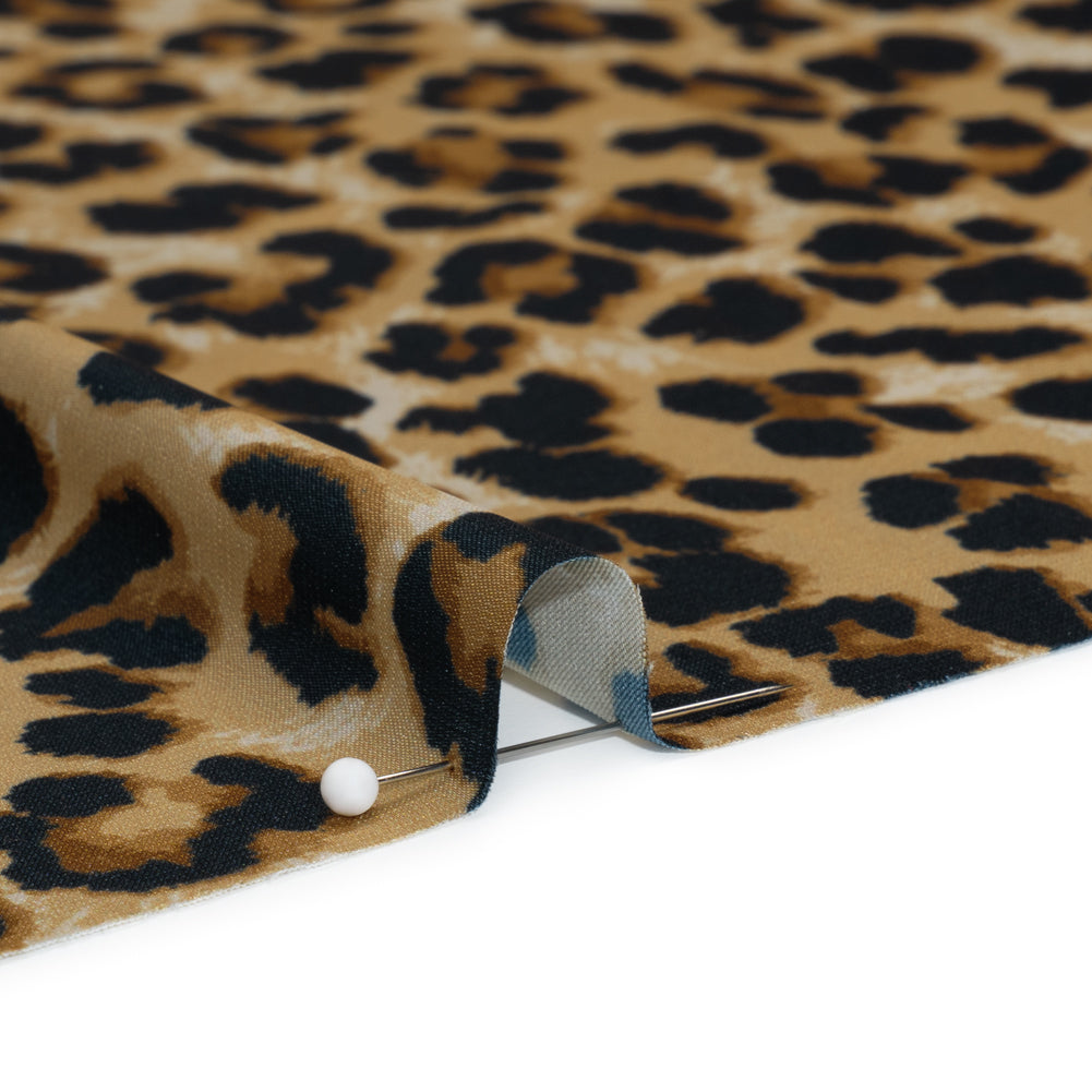 Soft Stretch Polyester Satin Print - Beige, Brown and Black Leopard Spots - Deadstock Soft Stretch Polyester Satin Print - Beige, Brown and Black Leopard Spots - Deadstock