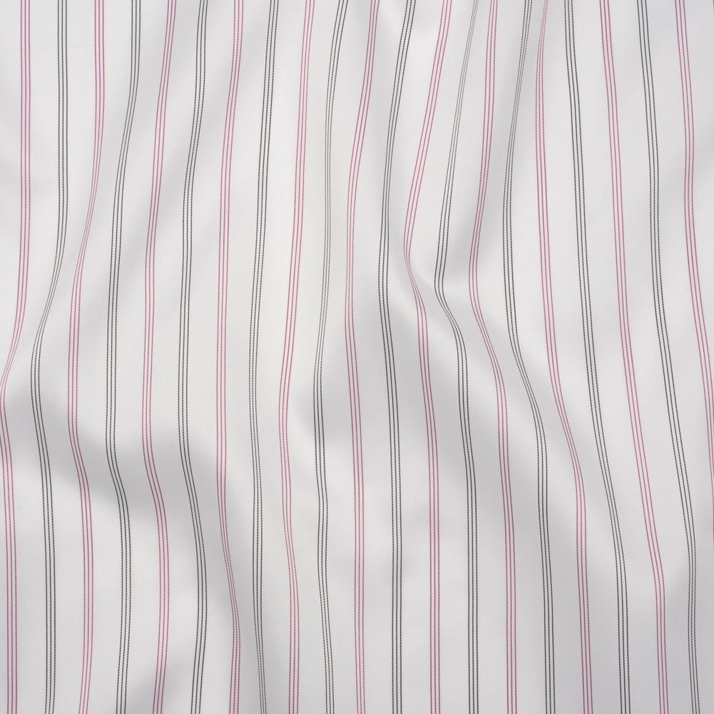 Polyester Twill Lining - White, Black and Cranberry Red Stripes - Deadstock Polyester Twill Lining - White, Black and Cranberry Red Stripes - Deadstock
