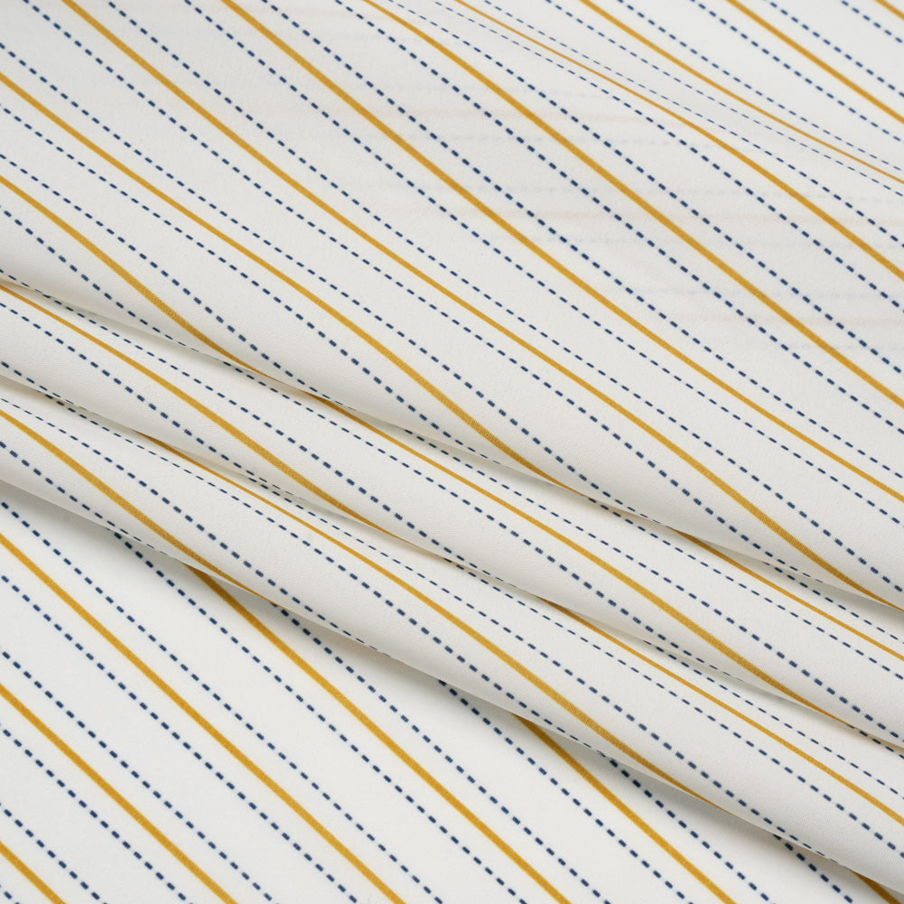 Stretch Polyester Lining - Cream, Gold and Navy Ticking Stripes - Deadstock - Folded Stretch Polyester Lining - Cream, Gold and Navy Ticking Stripes - Deadstock - Folded