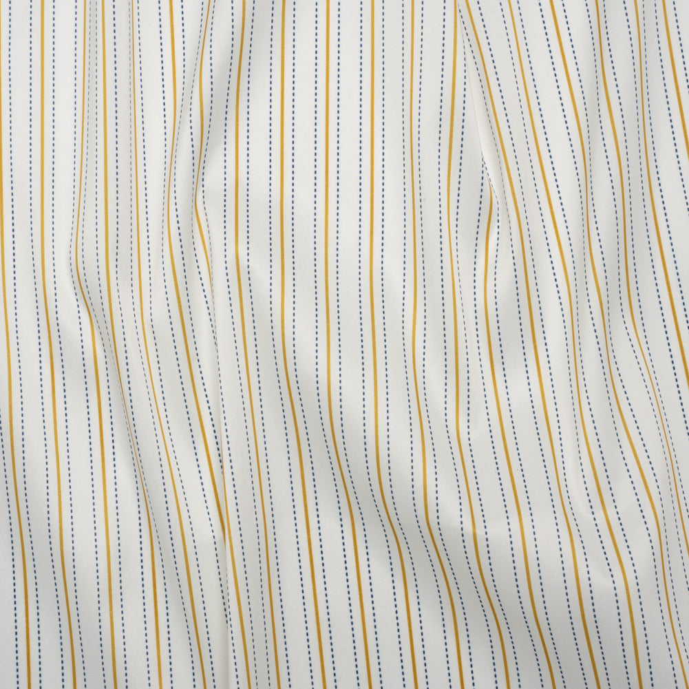 Stretch Polyester Lining - Cream, Gold and Navy Ticking Stripes - Deadstock Stretch Polyester Lining - Cream, Gold and Navy Ticking Stripes - Deadstock