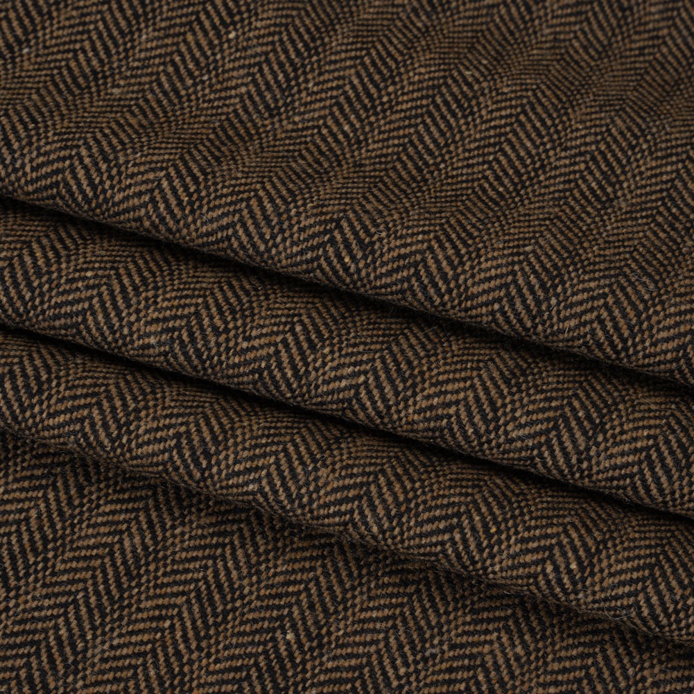Wool Blend Twill - Brown and Black Herringbone - Deadstock Wool Blend Twill - Brown and Black Herringbone - Deadstock