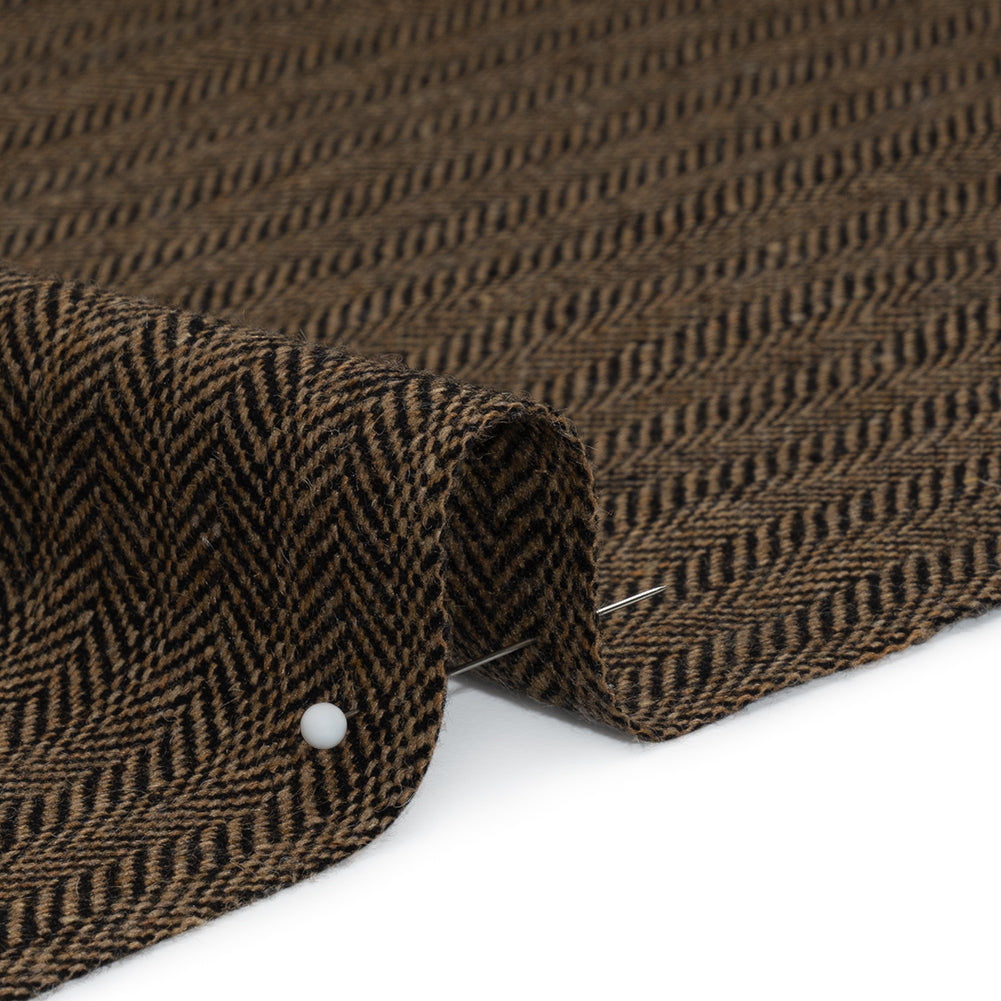 Wool Blend Twill - Brown and Black Herringbone - Deadstock Wool Blend Twill - Brown and Black Herringbone - Deadstock