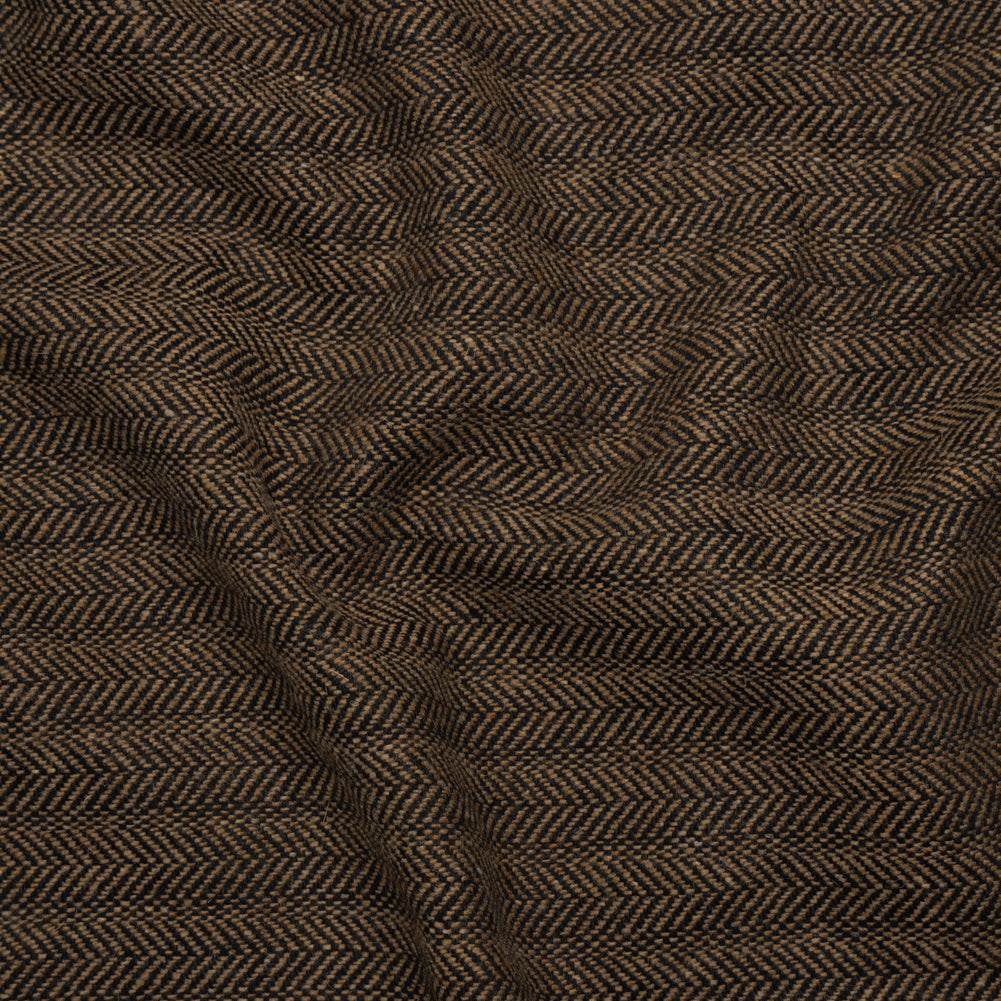 Wool Blend Twill - Brown and Black Herringbone - Deadstock Wool Blend Twill - Brown and Black Herringbone - Deadstock