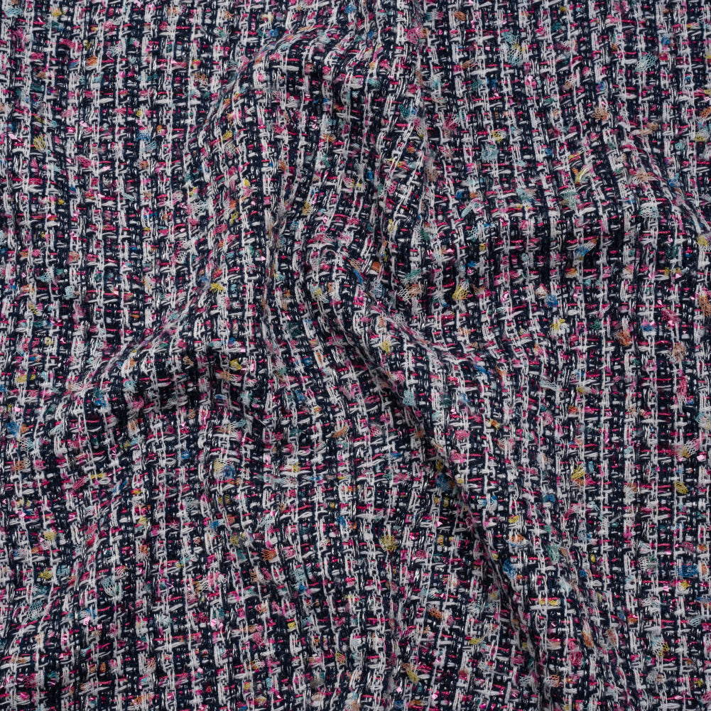 Wool Blend Novelty Tweed - Pink, Navy and White Stripes - Deadstock Wool Blend Novelty Tweed - Pink, Navy and White Stripes - Deadstock