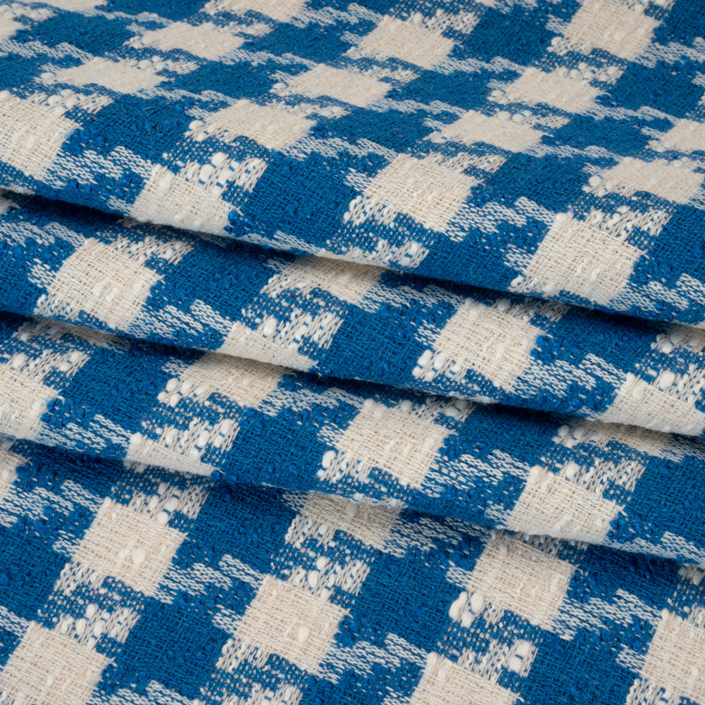 Cotton Blend Slubbed Woven - Blue and White Houndstooth - Deadstock Cotton Blend Slubbed Woven - Blue and White Houndstooth - Deadstock