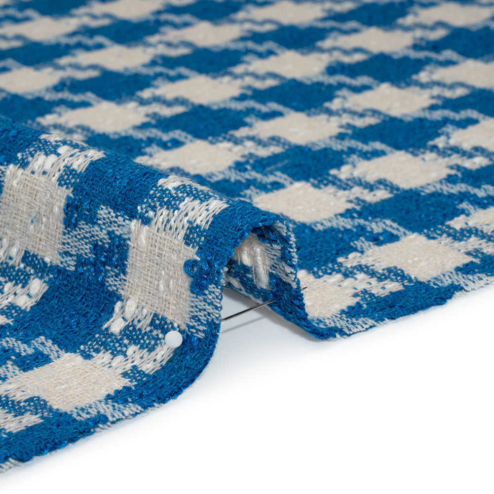 Cotton Blend Slubbed Woven - Blue and White Houndstooth - Deadstock Cotton Blend Slubbed Woven - Blue and White Houndstooth - Deadstock