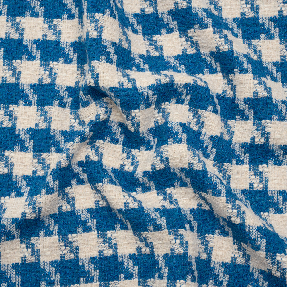 Cotton Blend Slubbed Woven - Blue and White Houndstooth - Deadstock Cotton Blend Slubbed Woven - Blue and White Houndstooth - Deadstock