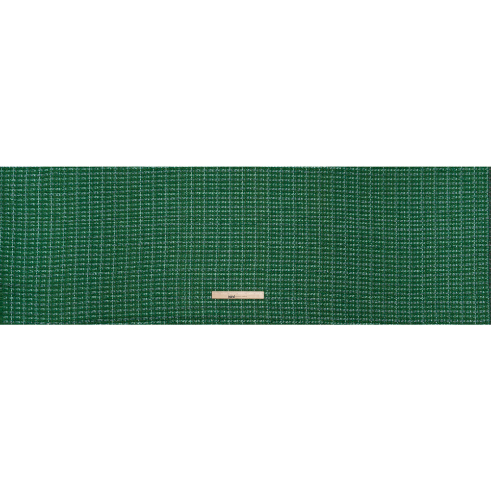 Polyester Novelty Tweed - Green and White Textured Plaid - Deadstock Polyester Novelty Tweed - Green and White Textured Plaid - Deadstock