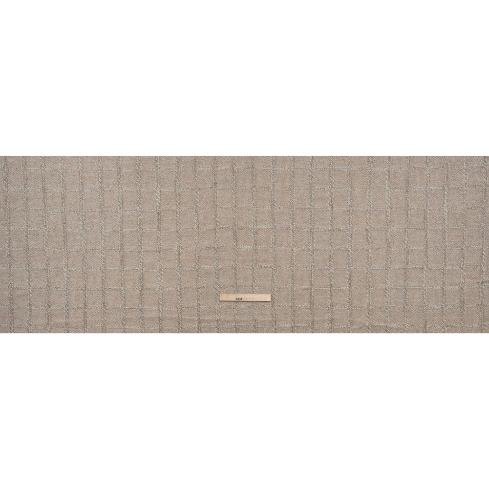 Wool Blend Boucle Tweed - Cream and Taupe Raised Windowpane Checks - Deadstock Wool Blend Boucle Tweed - Cream and Taupe Raised Windowpane Checks - Deadstock