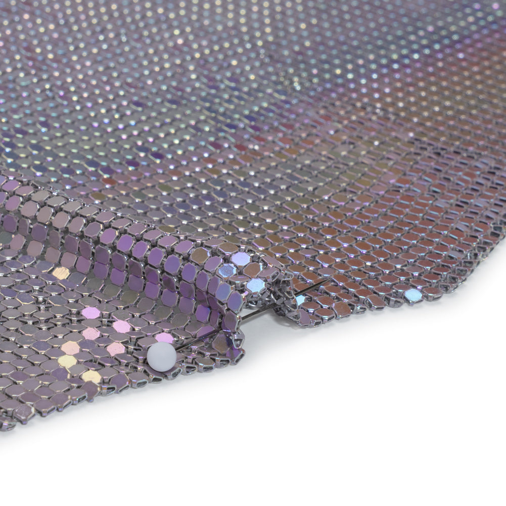 Aluminum Chainmail Fabric Panel, 3mm - Light Purple and Lime Green Oil Slick - Joan Collection - Detail Aluminum Chainmail Fabric Panel, 3mm - Light Purple and Lime Green Oil Slick - Joan Collection - Detail