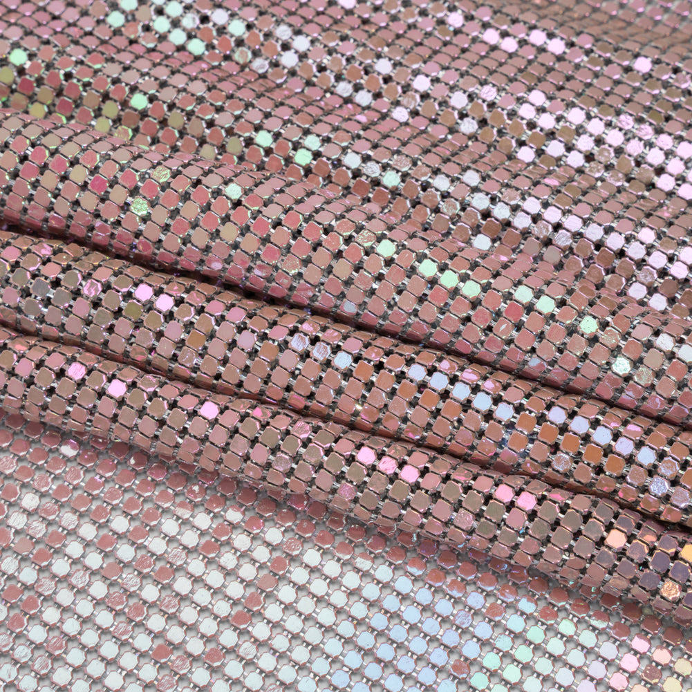 Aluminum Chainmail Fabric Panel, 3mm - Rose Pink and Beige Oil Slick - Joan Collection - Folded Aluminum Chainmail Fabric Panel, 3mm - Rose Pink and Beige Oil Slick - Joan Collection - Folded