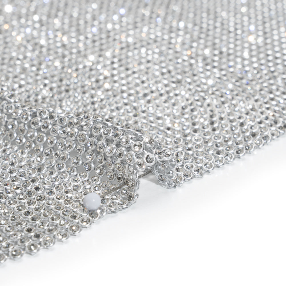 Rhinestone Aluminum Chainmail Fabric Panel, 3mm - Silver and Crystal - Astraia Collection Rhinestone Aluminum Chainmail Fabric Panel, 3mm - Silver and Crystal - Astraia Collection