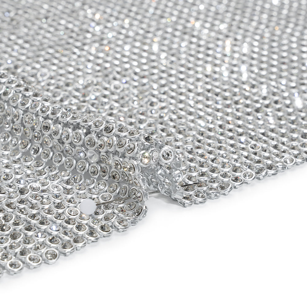 Panel de malla metálica de aluminio con pedrería, 4 mm - Plata y cristal - Colección Astraia Panel de malla metálica de aluminio con pedrería, 4 mm - Plata y cristal - Colección Astraia