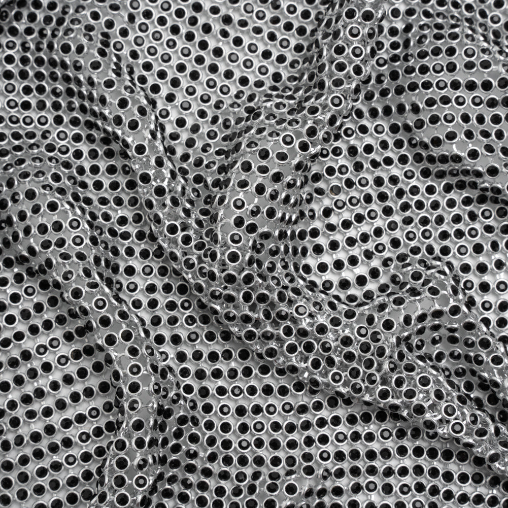 Rhinestone Aluminum Chainmail Fabric Panel, 4mm - Silver and Jet Black- Astraia Collection Rhinestone Aluminum Chainmail Fabric Panel, 4mm - Silver and Jet Black- Astraia Collection