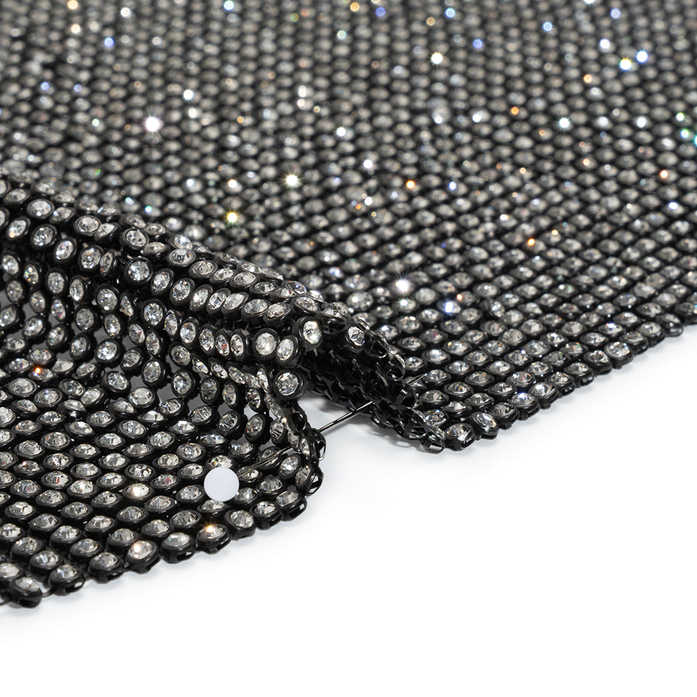 Rhinestone Aluminum Chainmail Fabric Panel, 4mm - Black and Crystal - Astraia Collection - Detail Rhinestone Aluminum Chainmail Fabric Panel, 4mm - Black and Crystal - Astraia Collection - Detail