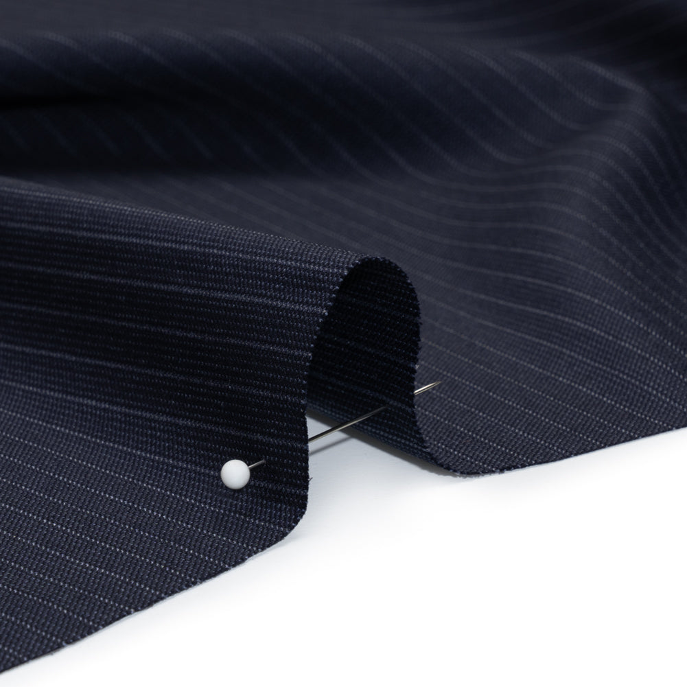 Super 150 Wool Suiting Made in Italy - Blue and White Pinstripes - Deadstock Super 150 Wool Suiting Made in Italy - Blue and White Pinstripes - Deadstock