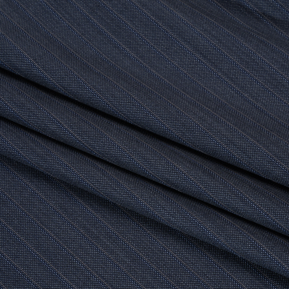 Super 150 Wool Suiting Made in Italy - Blue, Gray and White Shadow Stripes- Deadstock Super 150 Wool Suiting Made in Italy - Blue, Gray and White Shadow Stripes- Deadstock