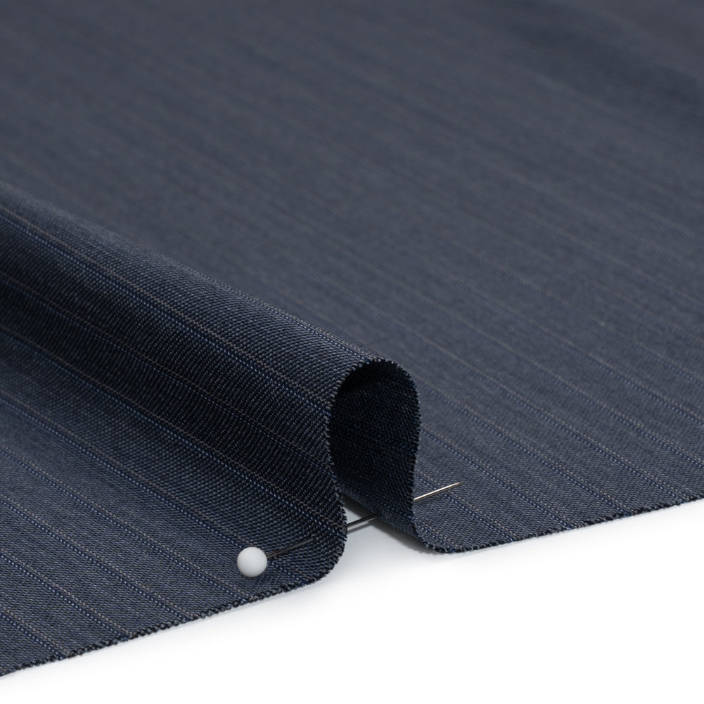 Super 150 Wool Suiting Made in Italy - Blue, Gray and White Shadow Stripes- Deadstock Super 150 Wool Suiting Made in Italy - Blue, Gray and White Shadow Stripes- Deadstock